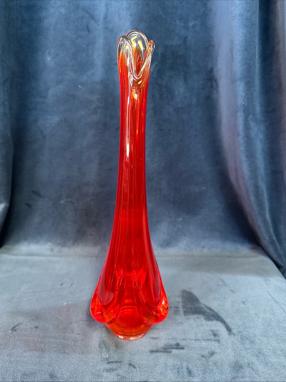 Viking Persimmon Epic Drape Swung Glass Vase 14" Orange to Yellow Hues Excellent